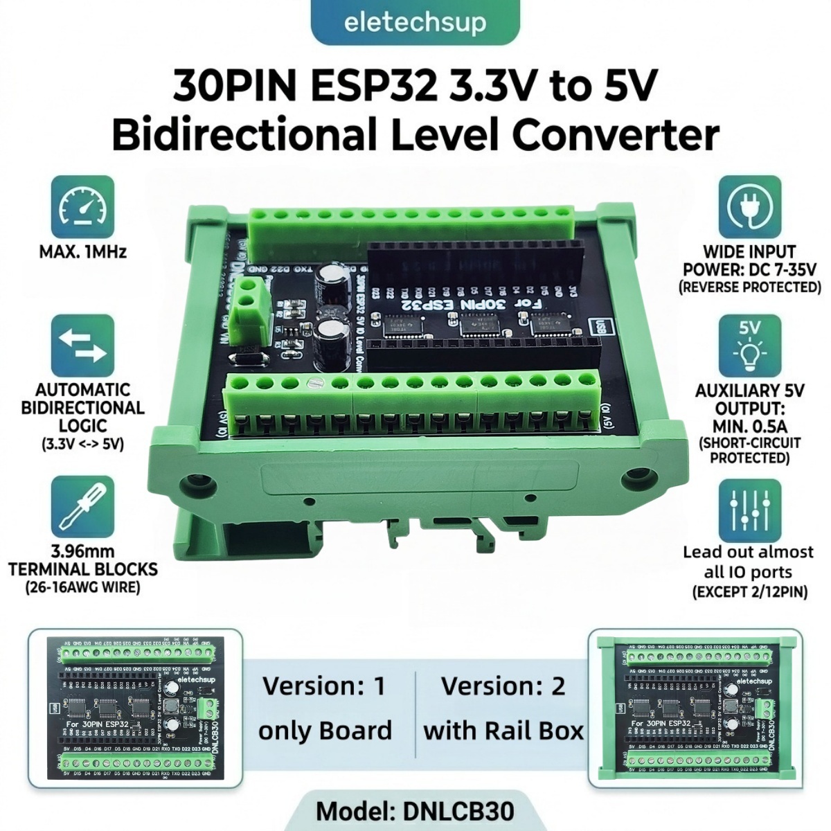 ESP32 30P DIN Rail Adapter, 3. - Level Shifter 3.3V review and price