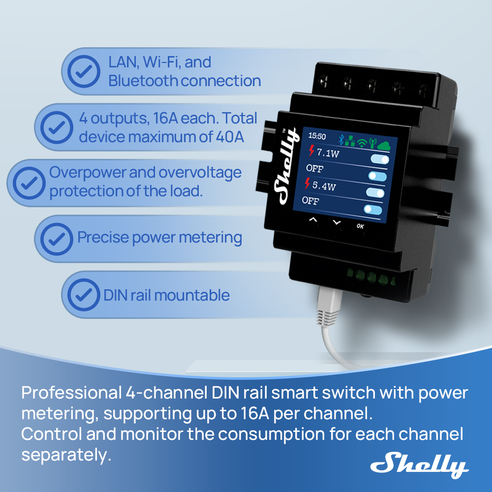 Shelly Pro 4PM Four Channels R - Home Automation Technology review and price